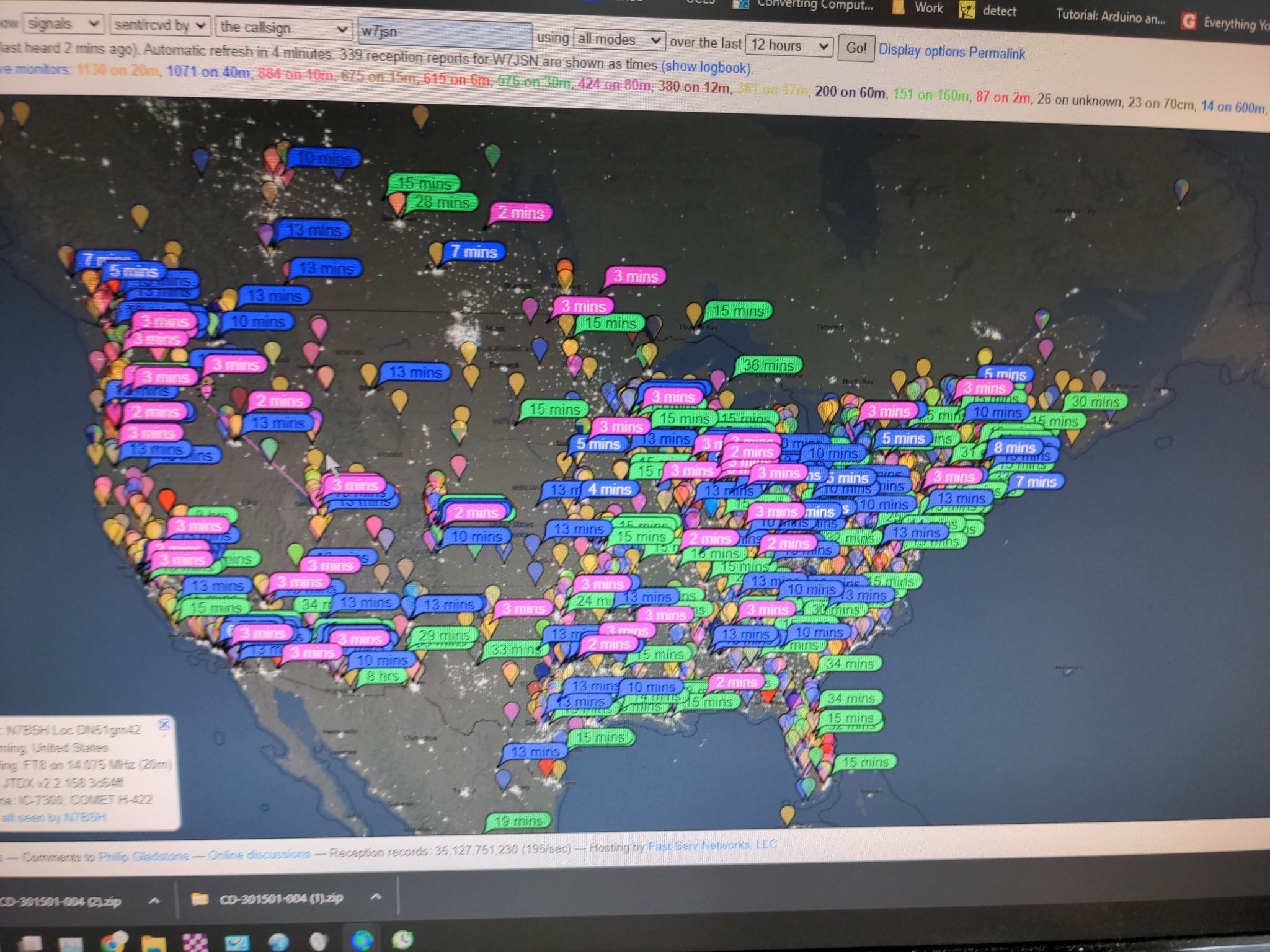 FT-8 digital mode results showing successful contacts